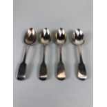 Four Silver hallmarked dessert spoons hallmarked for Exeter by maker John Stone approx 17cm in