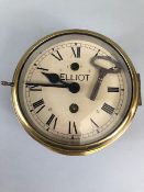 Ships Clock, a vintage steel and brass Marine clock by Elliot, side winding black painted case,