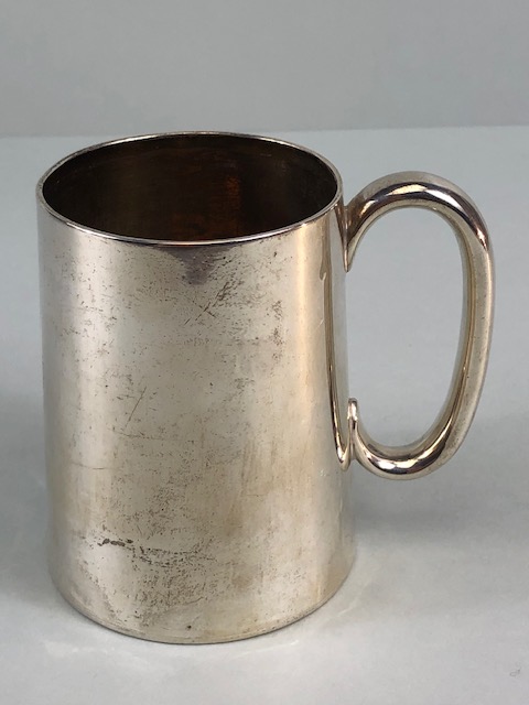 Antique English hallmarked silver Tankard Birmingham 1887, initials engraved to front, approximately