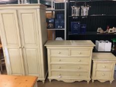 Modern Bedroom furniture, painted double wardrobe on four turned legs with decorated lower pelmet,