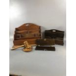 Miscellaneous Items, being 2 Vintage wooden desk top letter racks, a tie press , wooden Gavel and