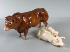 Beswick China Farmyard Animals, French Limousin bull with John Beswick signature to underside and