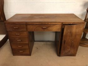 Mid Century furniture, twin pedestal desk with a run of 5 drawers one side a central drawer an a run