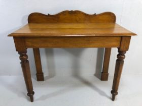 Antique furniture, 19th blonde oak side or hall table, on tapered hexagonal front legs with column