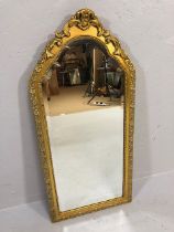 Decorative mirror, modern beveled edge arched hall or dressing mirror, set in a rococo style gilt