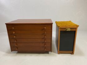 Modern furniture, chest of small office architect or artist drawers, run of 6 drawers with drop down