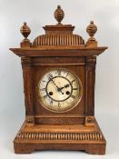 Antique Clock, German HAC 14 day striking mantel clock in wooden neo gothic case ceramic dial with