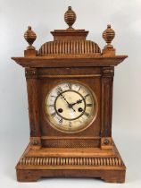 Antique Clock, German HAC 14 day striking mantel clock in wooden neo gothic case ceramic dial with