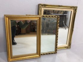 Mirrors, 3 vintage wall mirrors in gilt frames, approximately 51 x 63cm, 36 x 47cm, 40 x 51cm