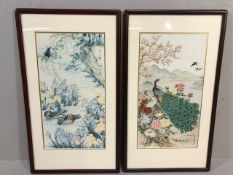 Chinese paintings, 2 framed paintings on silk by Wei Tseng Yang, from the Franklin Gallery 1981, The