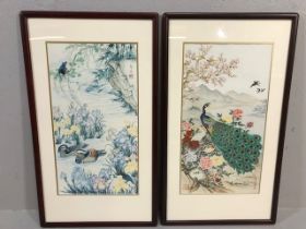 Chinese paintings, 2 framed paintings on silk by Wei Tseng Yang, from the Franklin Gallery 1981, The