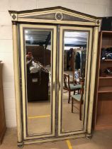 Neo-classical armoire with cream and grey painted finish, with two mirrored doors, approx 135cm x