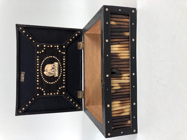 Antique Quill work box, 20th century Asian porcupine quill and bone inlaid trinket box the inside of - Image 6 of 7