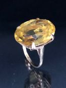 Hallmarks rubbed gold ring set with a large Citrine gemstone approx 20 x 15mm and size 'K'
