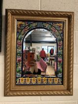 Decorative mirror, modern arched bevel edged mirror with Moorish style enamel surround set in a