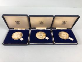 Three Prince of Wales silver investiture medals with case and original outer boxes