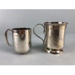 Antique English silver hallmarked for Birmingham, two small tankards the larger approximately 69.