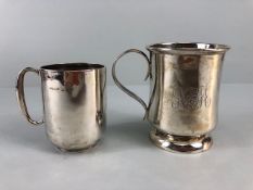 Antique English silver hallmarked for Birmingham, two small tankards the larger approximately 69.