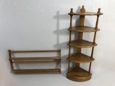 Mid Century Furniture, Ercol Corner shelf unit in Elm comprising of 5 shelves with turned spindle