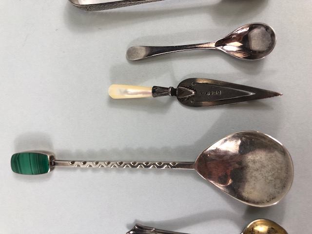 Collection of hallmarked silver spoons, sugar nips, salt spoons etc total eight pieces - Image 4 of 22