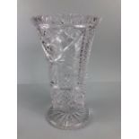 Cut Glass, large cut glass bouquet vase approximately 32cm high (some chips to rim)