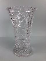 Cut Glass, large cut glass bouquet vase approximately 32cm high (some chips to rim)