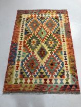 Oriental Carpet, Hand Knotted Chobi Kilim decorated with colourful geometric pattern approximately