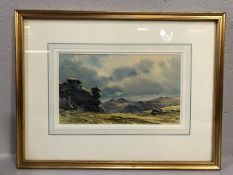 Paintings, framed water colour of local interest being a view of Hay tor from Hound Tor, signed by