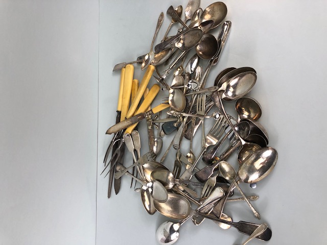 Silver plated, EPNS, and Nickle cutlery , a quantity of spoons, forks, knives, ladles and other