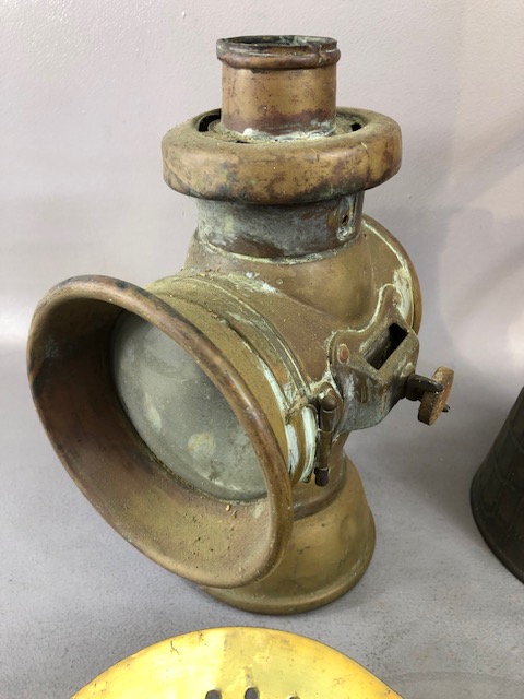 Antique Brass ware, comprising of a brass Imperial Lamp, Chesnut roaster, water jug with impressed - Image 4 of 8