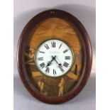 Antique wall clock, French wooden framed oval wall clock , white painted dial with roman numerals