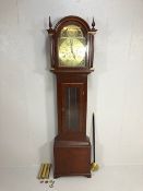 Long case clock, Modern Long case or Grandfather clock, dark wood case with glazed front door