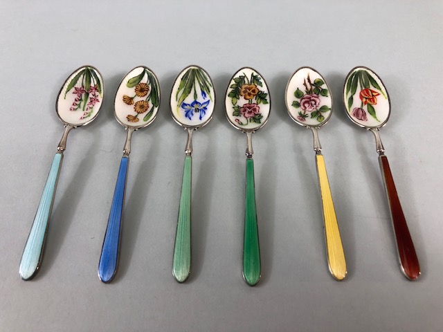 Set of Six hallmarked silver and enamel teaspoons hallmarked for Birmingham by maker C Robathan &