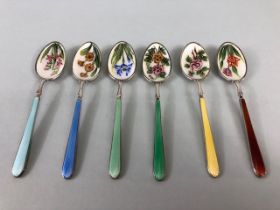 Set of Six hallmarked silver and enamel teaspoons hallmarked for Birmingham by maker C Robathan &