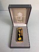 Dunhill, Vintage Pocket lighter, 1980s Dunhill Gold plated Rollagas pocket lighter with black