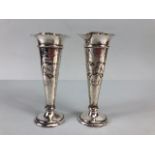 Antique English Hallmarked Silver, for London, Pair of tapered Bud Vases with fluted tops embossed