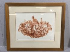 Pictures, Framed limited run printed etching of San Gimignano II, by Valerie Warren approximately 65