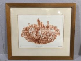 Pictures, Framed limited run printed etching of San Gimignano II, by Valerie Warren approximately 65