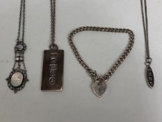 Silver Jewellery, English Hallmarked Slab Ingot pendant and chain approximately 22.68g and a small