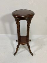 Antique furniture, modern Victorian style dark wood torchiere or vase stand, twin platforms