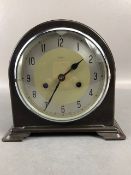 Vintage Clock, 1950s Enfield mantel clock in Bakelite case, silver chapter ring with arabic numerals