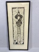 Pictures, ink wood block picture of a Mosque Minaret, limited run number 11/29 titled " A Call To