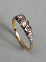 !8ct yellow gold and Platinum 3 stone Diamond ring, approximately size K , and 1.52g