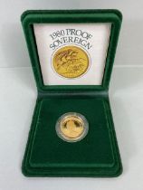 1980 UK gold proof sovereign coin, in original box with certificate and original shipping