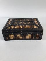 Antique Quill work box, 20th century Asian porcupine quill and bone inlaid trinket box the inside of