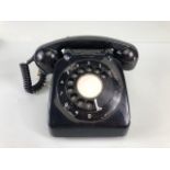 Vintage telephone, Black plastic 1990s ITT dial telephone with plug in cord A.F