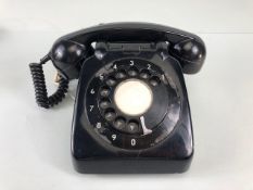 Vintage telephone, Black plastic 1990s ITT dial telephone with plug in cord A.F