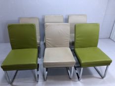 Vintage Hulsta dining chairs, 6 leather and chrome cantilever chairs 4 grey, 2 green, one grey chair