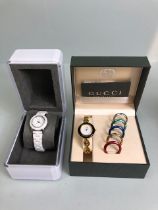 Gucci watch, 1990s ladies iconic GP bracelet wrist watch with interchangeable coloured bezels,