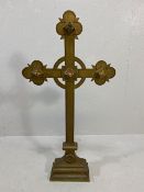 Antique Alter Cross, Large 19th century brass Celtic trefoil cross on weighted stepped base the arms